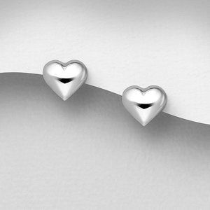 925 Sterling Silver Stud Push-Back Silver Heart Earrings NWT